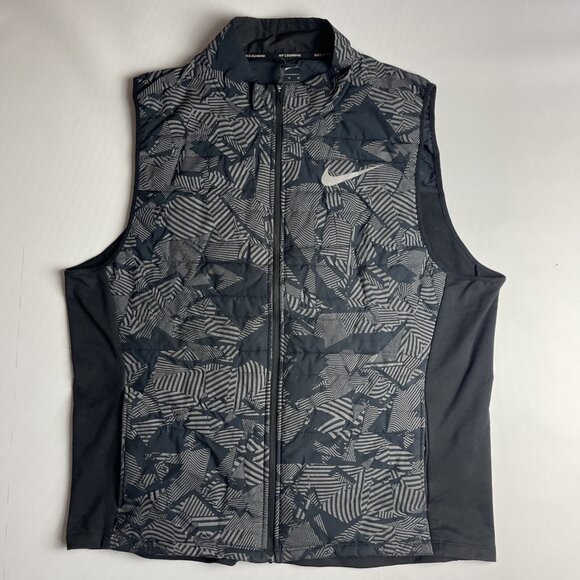 Nike Thermosoft reflective running vest Mens XL Grey Geometric patterns Full Zip - Picture 1 of 11